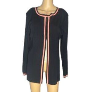 EUC Misook Black with Coral Trim Long Sleeve Cardigan Careerware Women's Small